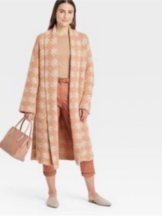 a new day Sweaters - a new day Camel and Cream Houndstooth Open Cardigan Sweater